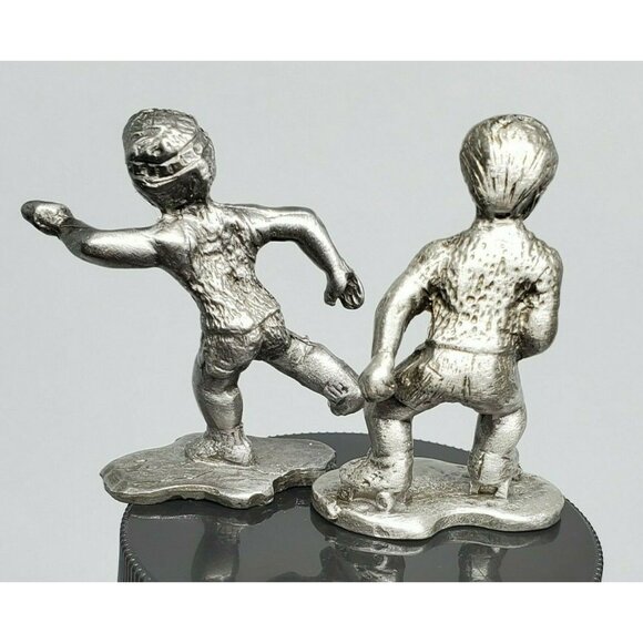 2 Vintage Pewter Mini Figurines Boys Playing Mini Shelf Sitter Home Décor - Picture 5 of 11